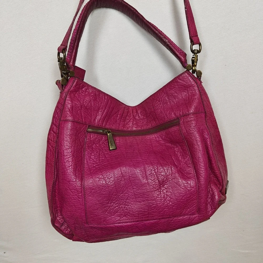 Botkier Fuchsia Pink Pebbled Leather Hobo Shoulder Bag Crossbody Brass Hardware